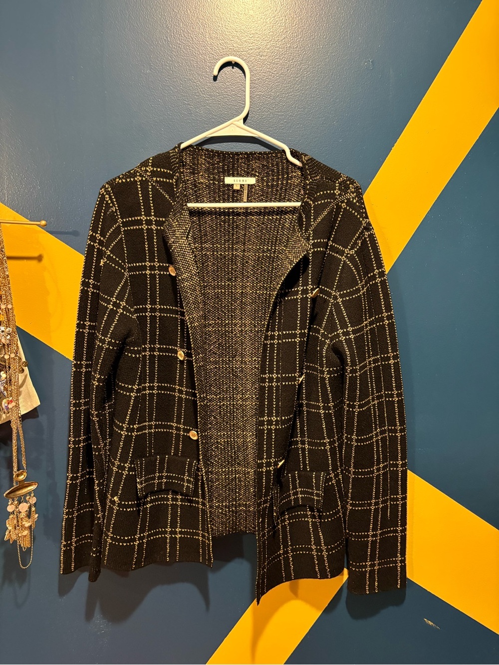 Sioni Black & Metallic Gold Tweed Cardigan NWOT